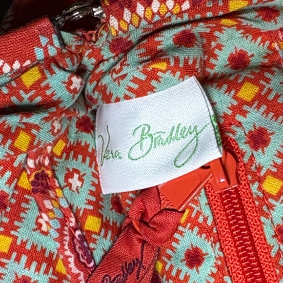 Vera Bradley Sienna Framed Handbag Kisslock Satchel Shoulder Bag Orange Red EUC - Picture 9 of 12